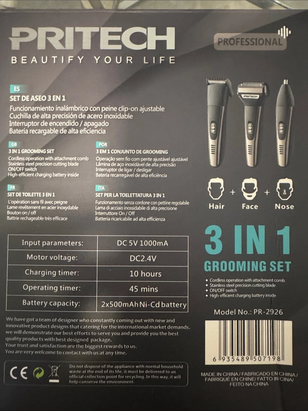 3-in-1 Men Grooming Shaver Trimmer - Black and Silver